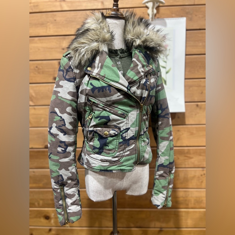 Denim & Supply Ralph Lauren Camo Moto Jacket w/ Faux Fur Collar Deadstock Size M - Picture 4 of 16